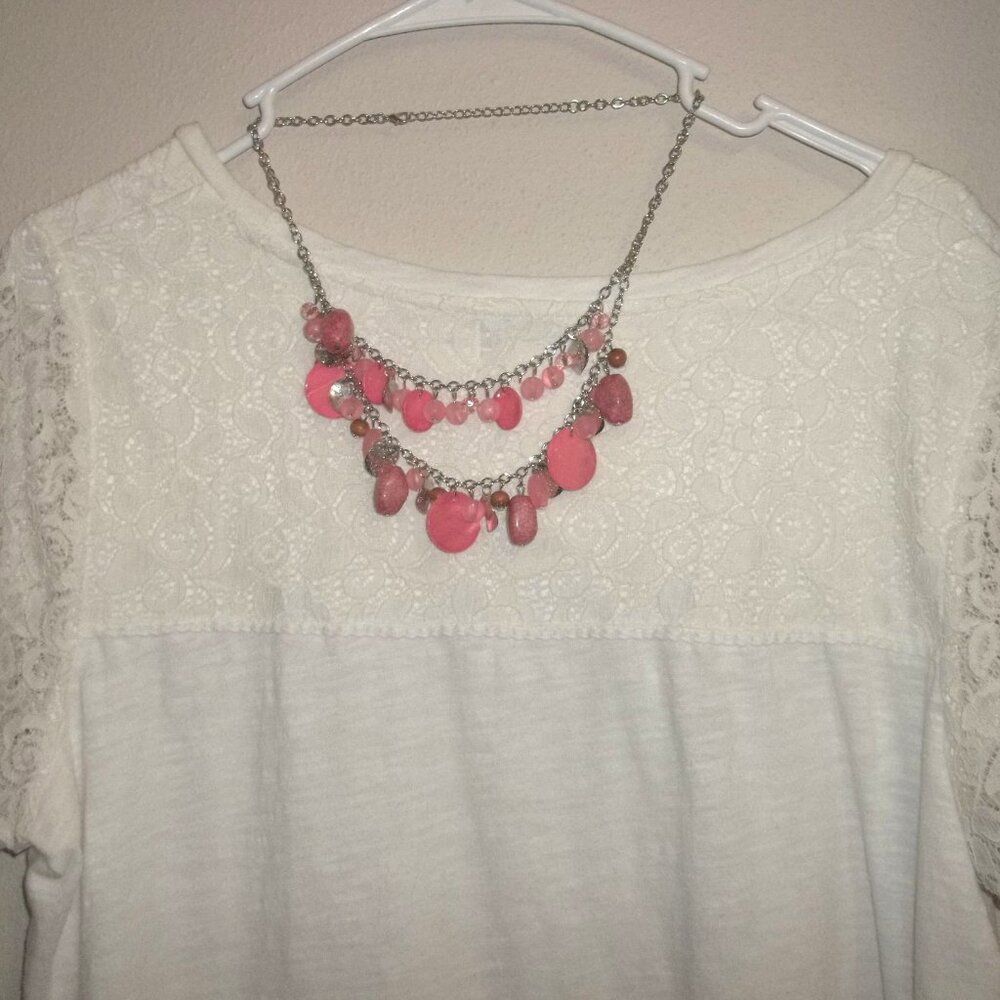 Orange Shell Silver Statement Necklace Earrings C… - image 5